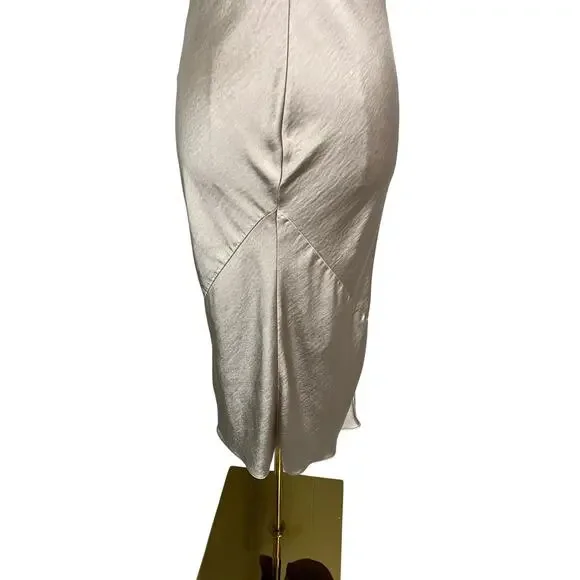 Line & Dot Slip Dress XS Beige Satin Midi Spaghetti Strap Formal 20s 30s Wedding - Picture 3 of 7